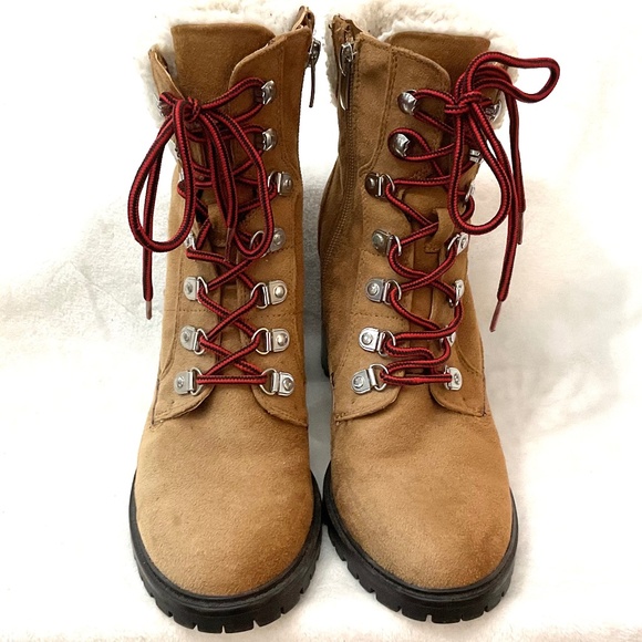 Nine West Lace Up Chunky Combat Boots Chestnut Brown Grunge Biker Booties Sz 9 - Picture 5 of 16